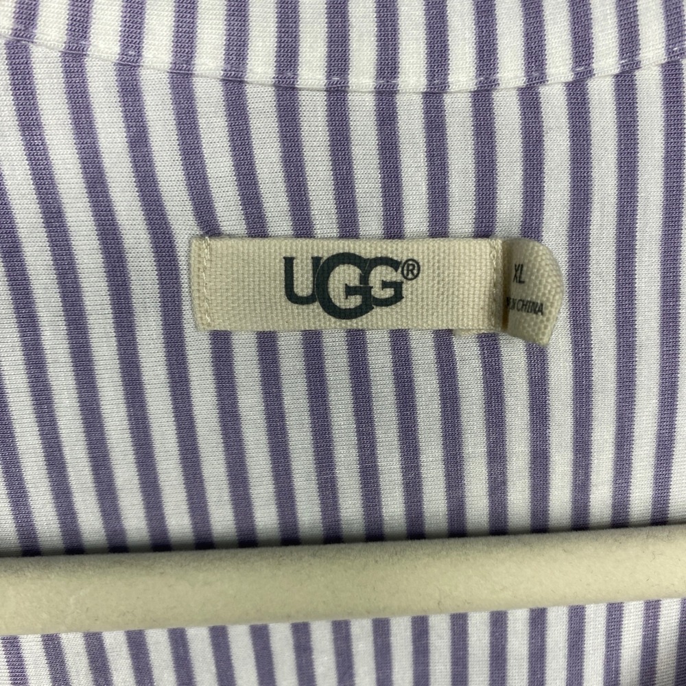 UGG Womens Striped Button Down Nightshirt Purple White 3/4 Sleeve XL Loungewear - Picture 3 of 15